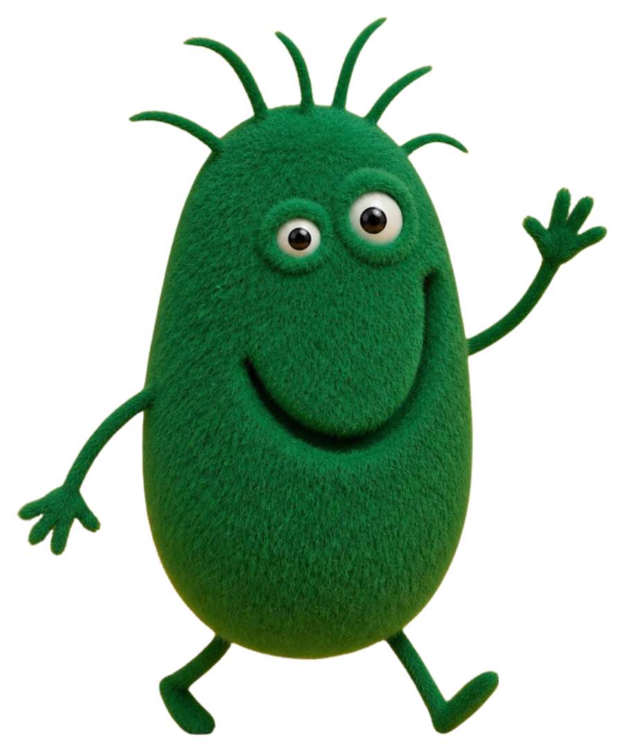 The mascot rendered in felt, walking and waving