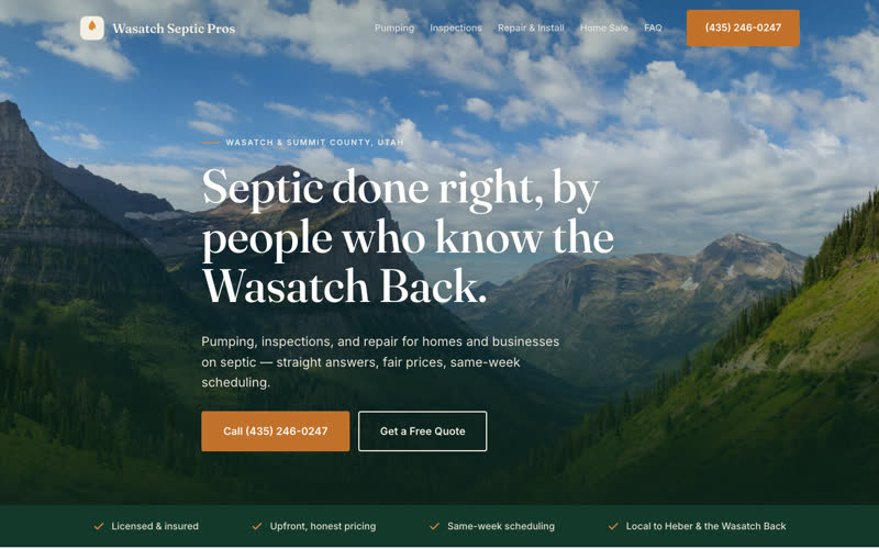 wasatchsepticpros.com homepage